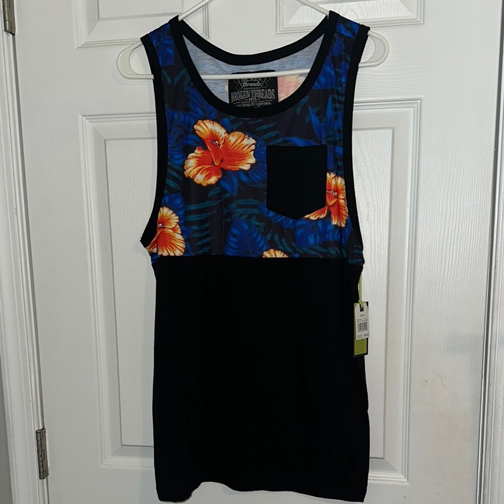 Broken threads Floral Tank Top with Black Trim